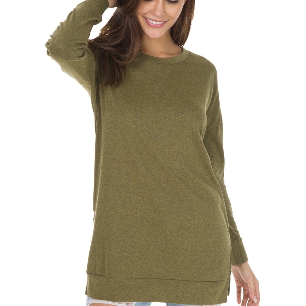 Long Sleeve Side Split Loose Casual Pullover Tunic